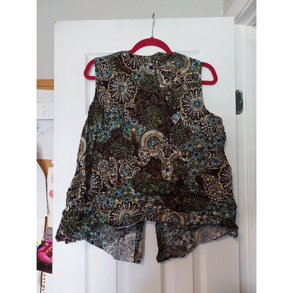 Van Heusen Womens Sleeveless XLG Brown & Blue Floral Sheer Vest - Picture 3 of 3